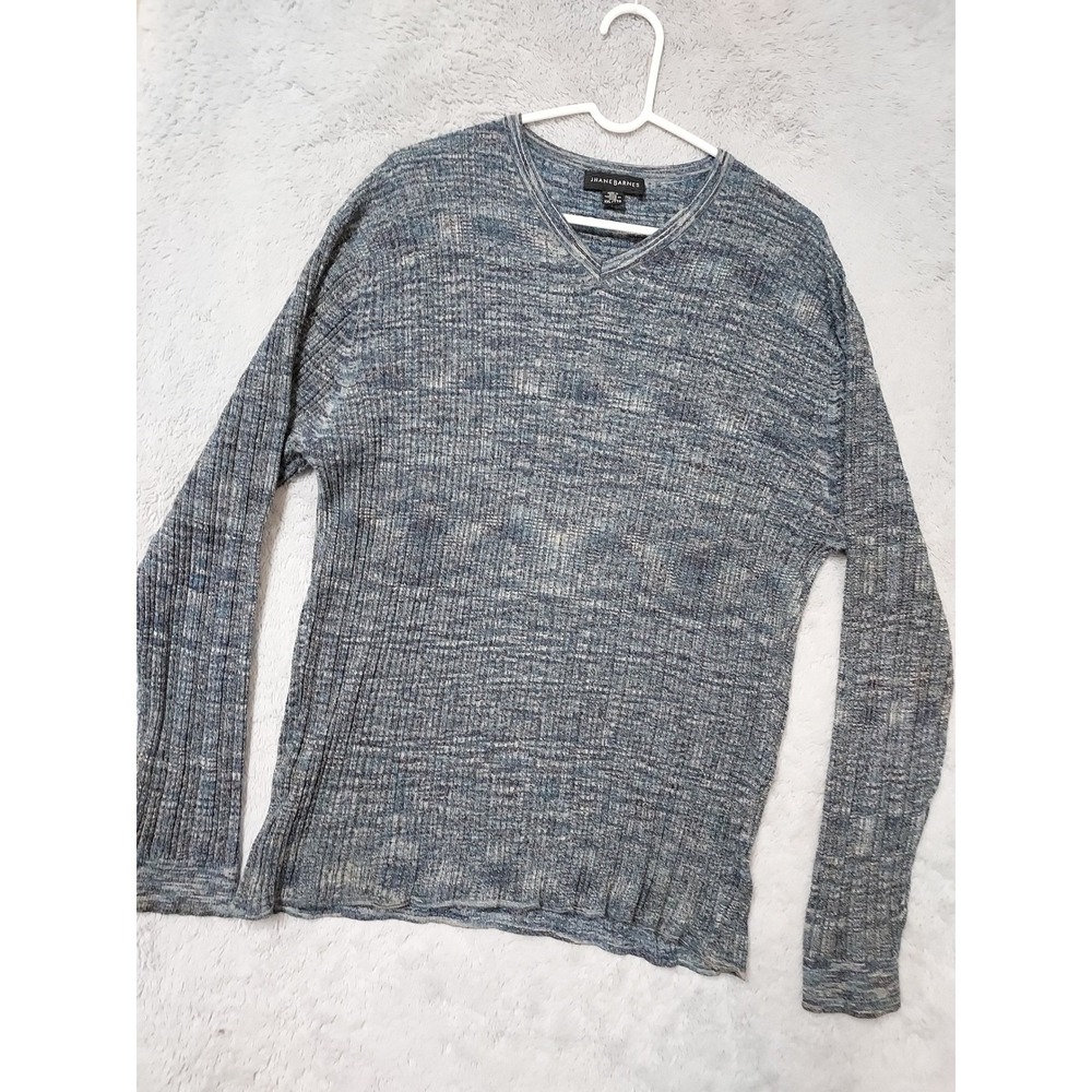 Jhane Barnes Sweater Mens XXL 2XL Slim Silk Blend Stretch V Neck Blue Marl Funky